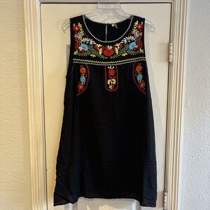 JODFL Dress Anthropologie Maxi Dress L Black With Decorative Embroidered Details